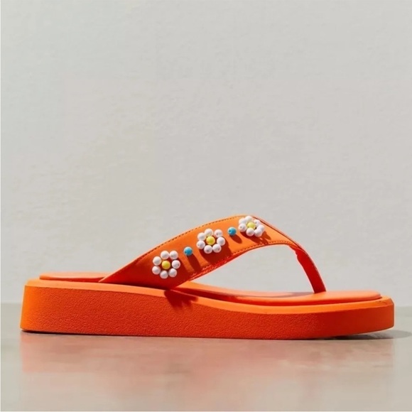 NWT Urban Outfitters Embellished Thong Flip Flops Sandals in Orange - Picture 3 of 7